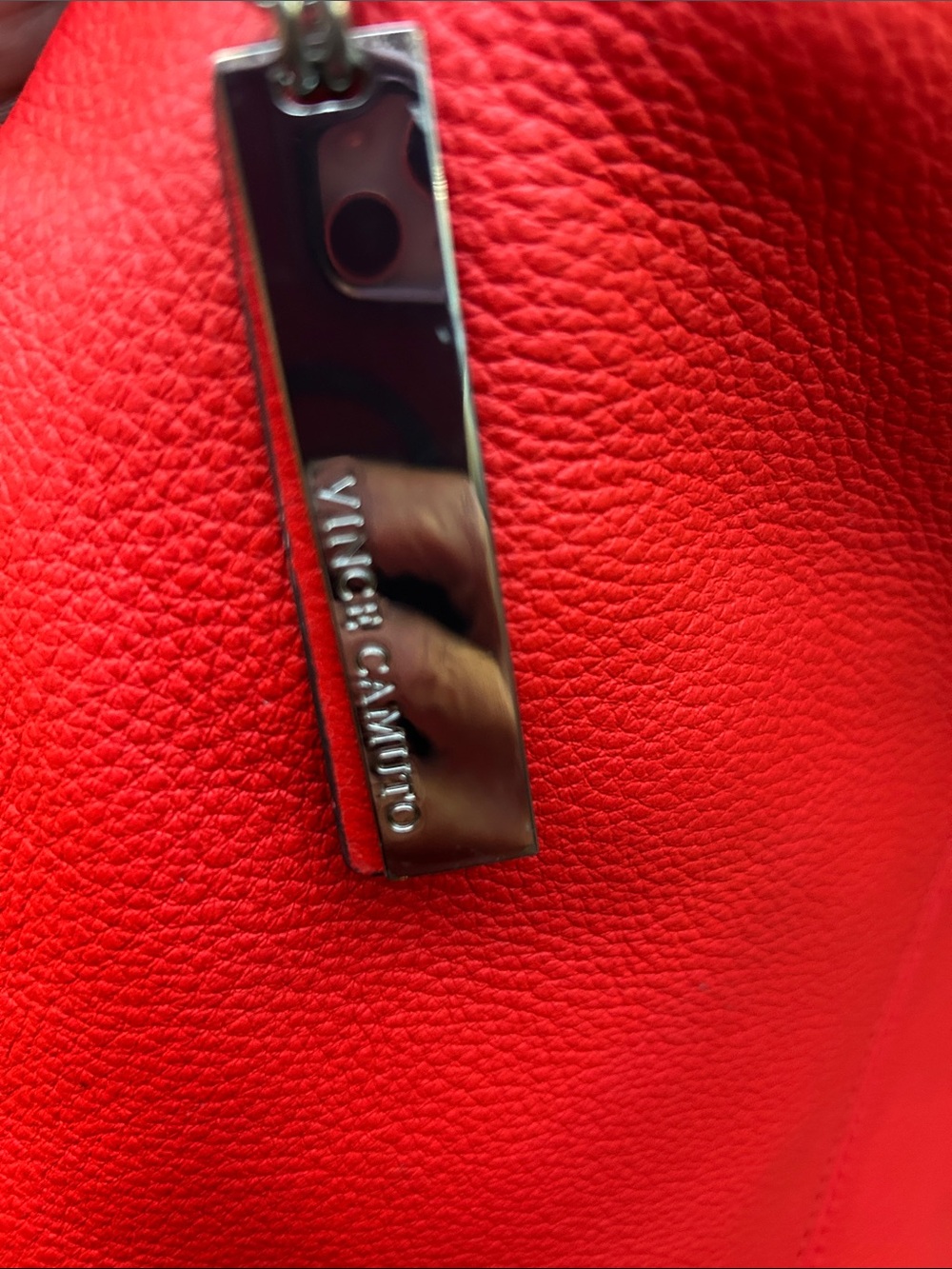 Vince Camuto Bright Red Leather Shoulder Hobo with Silver Rings - Picture 5 of 8